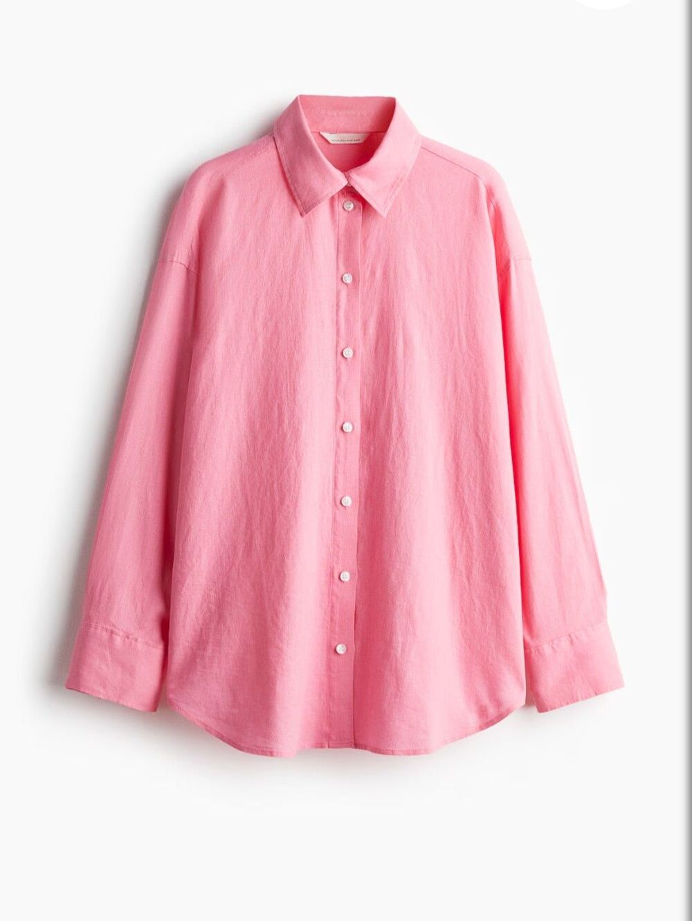 H&M HM Linen Blend Button Down Shirt XS Pink Oversized Lagenlook Beach Coverup - Picture 3 of 9